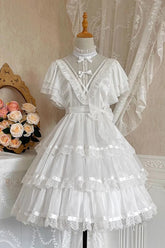 White Castle Night High Waisted Ruffled Hanayome Gothic Lolita Tiered Dress